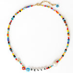 This unique & thoughtful necklace is a perfect gift for your girlfriend. Custom name letter beads, freshwater pearls, glass beads, and evil eye charm make this necklace elegant and timeless. Show her how much she means to you with this piece of jewelry.