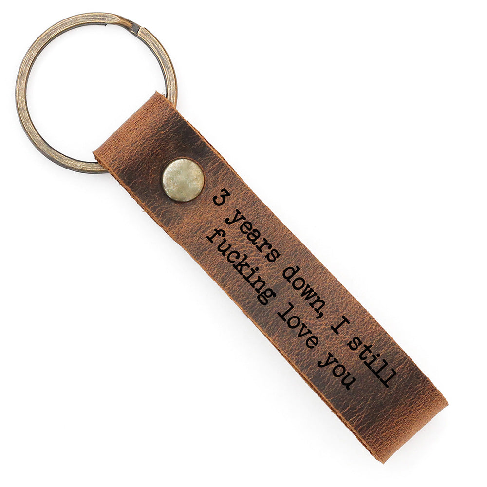 Personalized Leather Keychain for Third Wedding Anniversary, Funny Anniversary Gift for Him