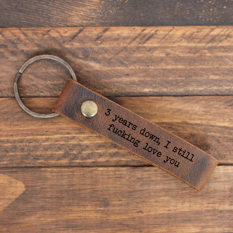 Personalized Leather Keychain for Third Wedding Anniversary, Funny Anniversary Gift for Him