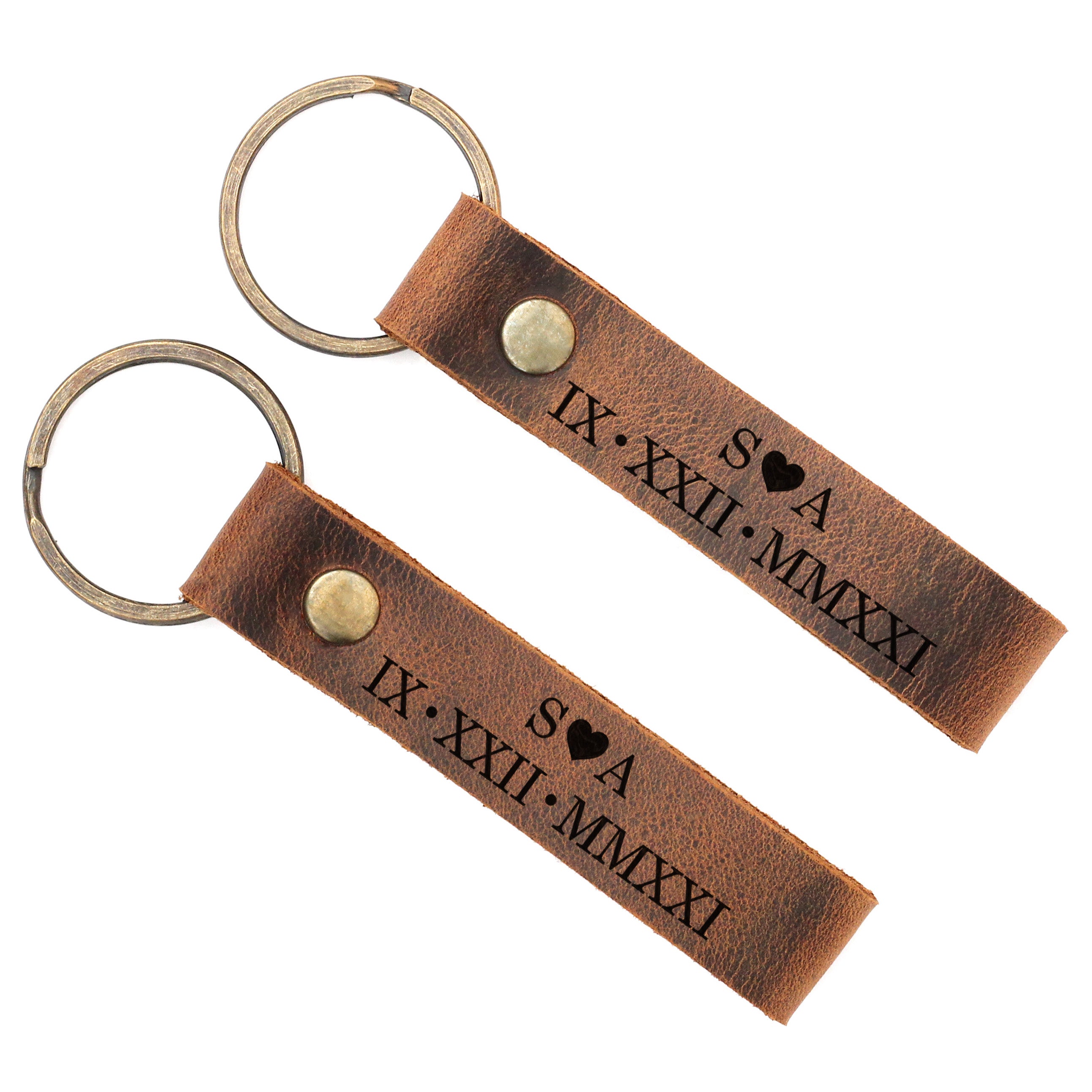 Matching Couple Gift Personalized Leather Keychain Set