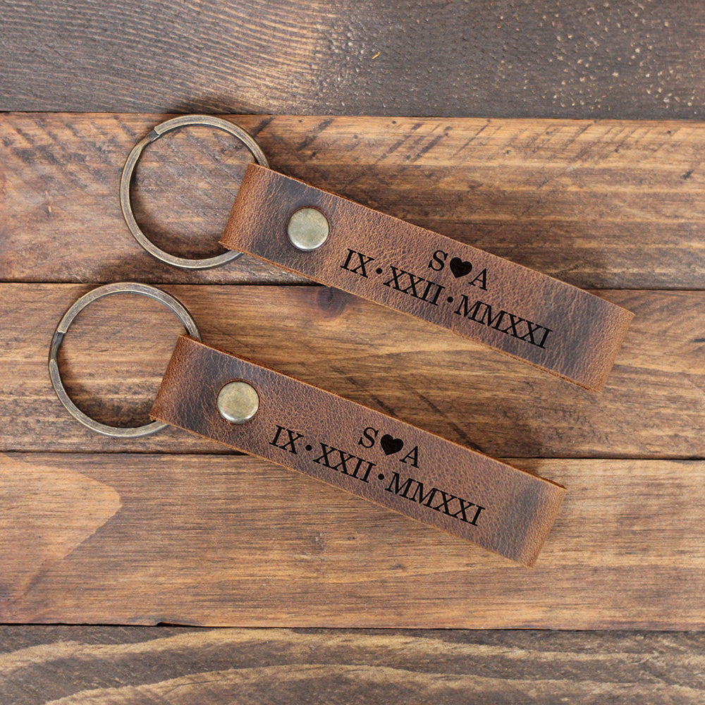 Matching Couple Gift Personalized Leather Keychain Set
