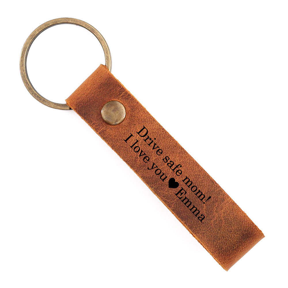 Drive Safe Personalized Leather Keychain for Mom, Mother’s Day Gift from Daughter and Son