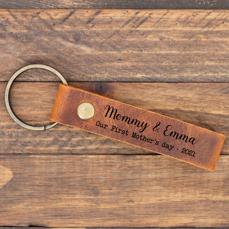 Personalized Leather Keychain for New Mom, First Mother’s Day Gift