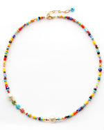 colorful beaded freshwater pearl rainbow necklace