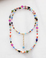 long rainbow beaded necklace with cultured freshwater pearls