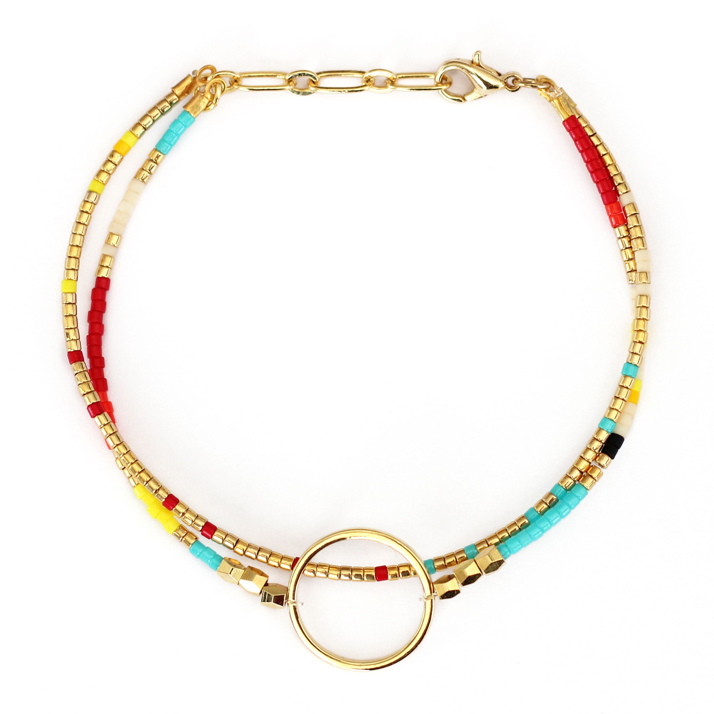 This handmade women's bracelet is a perfect gift idea, featuring Miyuki beads, brass charm, and a pop of turquoise. Stylish gold color, perfect for any occasion, anniversaries, Christmas. A high-quality accessory that will be treasured for years to come.