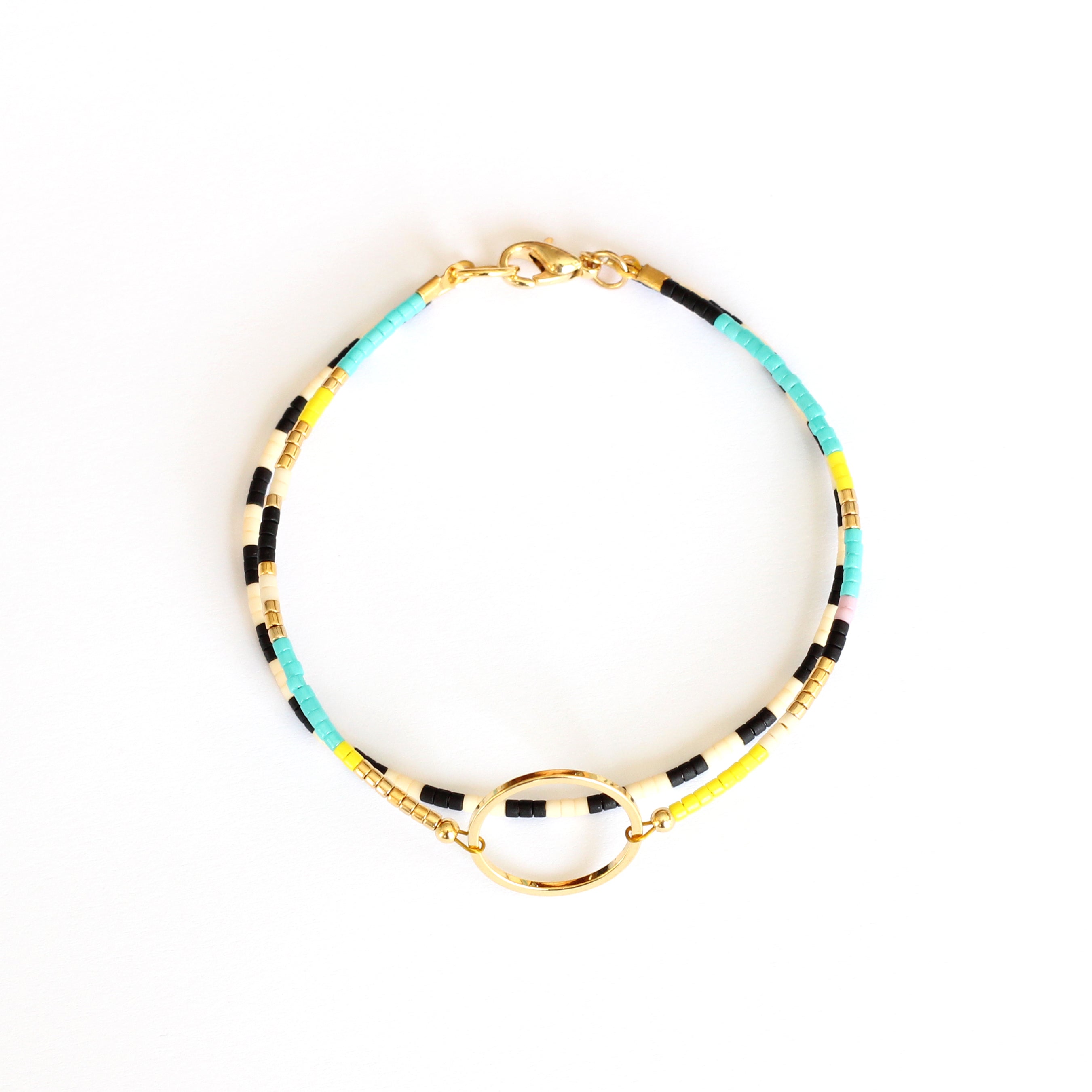 Tribal African Style Dainty Beaded Gold Circle Bracelet