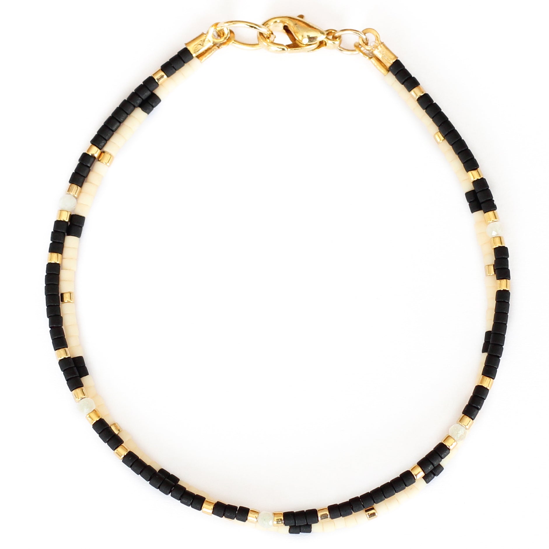 Delicate Gold and Black Beaded Moonstone Bracelet