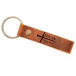 Nailed Cross Engraved Personalized Leather Keychain for Men