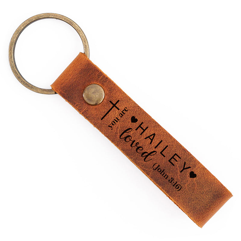 Personalized Christian Gift for Women Custom Bible Verse Engraved Leather Keychain