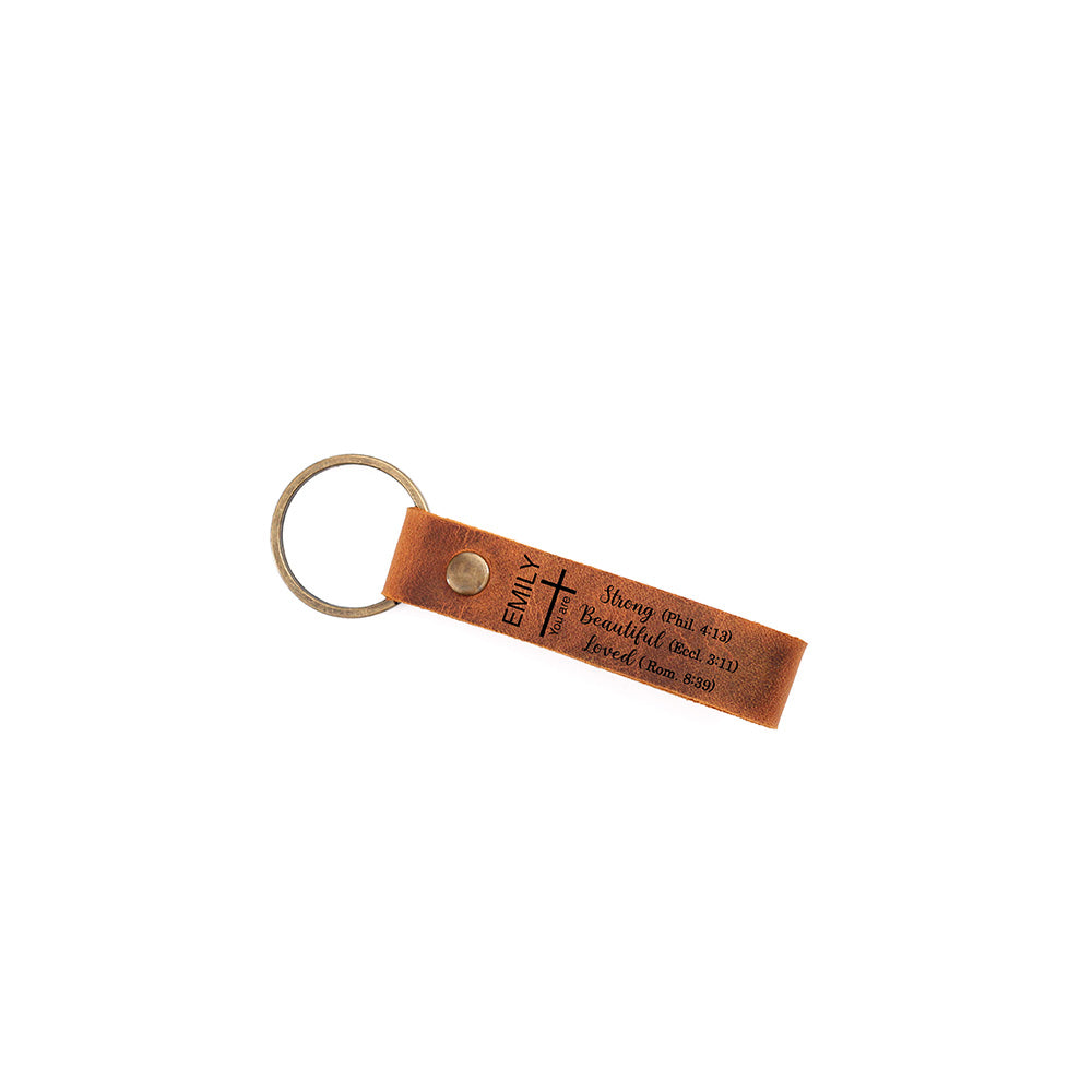 Personalized Bible Verse Engraved Inspirational Leather Keychain for Her, Christian Gift for Women