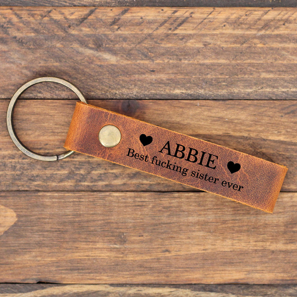 Personalized Leather Keychain for Sister
