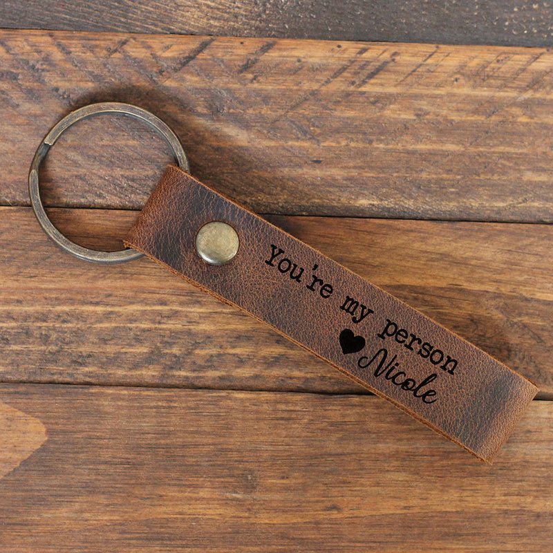 You are My Person Personalized Leather Keychain for Men